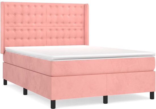 vidaXL Boxspring met matras fluweel roze 140x200 cm