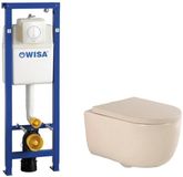 QeramiQ Dely Swirl Toiletset - 36.5x53cm - Wisa XS inbouwreservoir - 35mm zitting - witte bedieningsplaat - ronde knoppen - beige