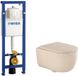 QeramiQ Dely Swirl Toiletset - 36.5x53cm - Wisa XS inbouwreservoir - 35mm zitting - witte bedieningsplaat - ronde knoppen - beige