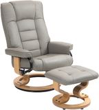 Homcom Relaxfauteuil met Hocker - Draaibaar - Kantelbaar - Kunstleer - Grijs
