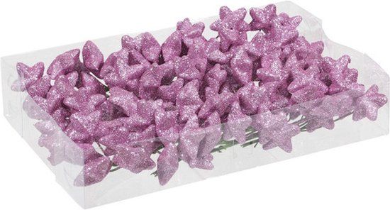 Roze glitter mini sterretjes stekers kunststof 4 cm - 108 stuks