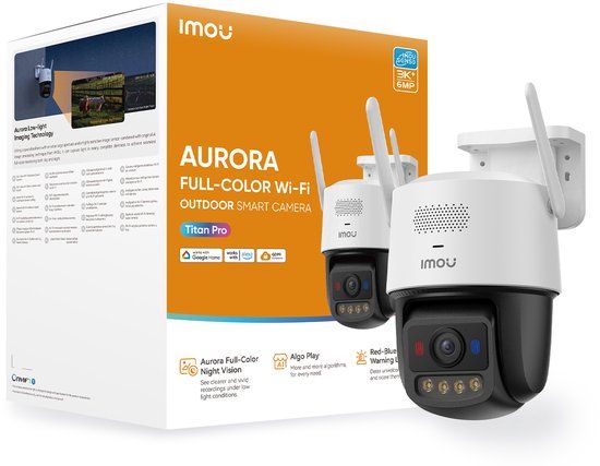 Imou Titan Pro 4K Buitencamera – 360° PTZ - Kleurennachtzicht - Slimme Detectie - POE (Power over Ethernet) - WiFi 6 - IP66