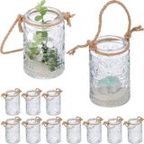 Merkloos Relaxdays windlicht lantaarn - set van 12 - glas - met hengsel - binnen - buiten - 10,5 x 7 cm