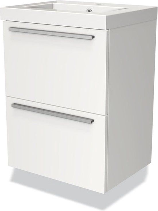 Maxaro Modulo Slim Mat Wit 50cm Badkamermeubel met 2 Lades en Vlakke Wastafel van Mineraalmarmer