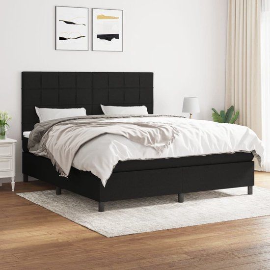 vidaXL Boxspring met matras stof zwart 180x200 cm