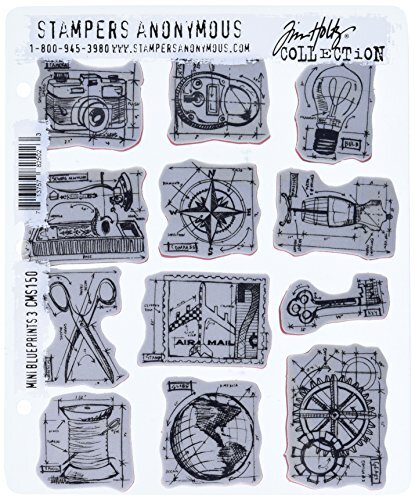 Tim Holtz Cling Gemonteerd Stempel Sets Stempels Anonieme Mini Blauwdrukken 3 Rubber Stempel