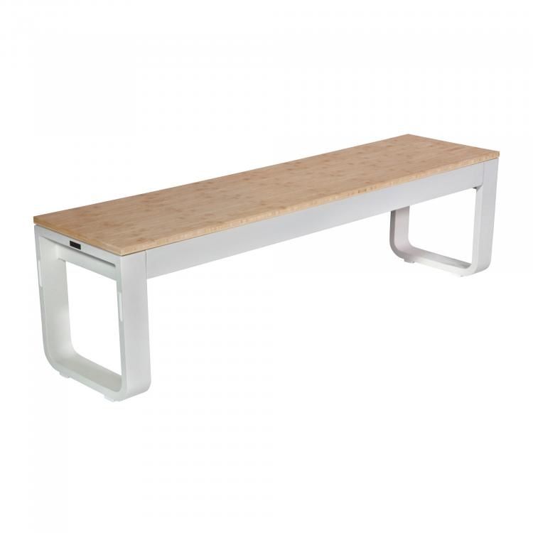 Inklapbare Zitbank FLow - Aluminium - Wit/Bamboe - 160 x 40 x 45 cm