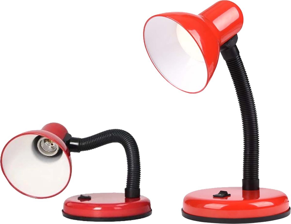 Qualu LED Bureaulamp - Velvir Brin - E27 Fitting - Aan/Uit Schakelaar - Flexibele Arm - Rood