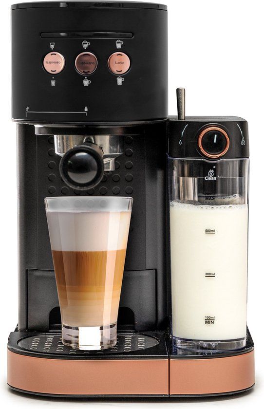 BluMill Koffiemachine - Pistonmachine - Zwart / Rosé - Automatische Melkschuimer - 1470W
