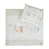 roba Woodland Buddies katoenen beddengoedset, dekbedovertrek 80 x 80 cm en kussensloop 35 x 40 cm, babybeddengoed in pastelgroen met beer, konijn, bij en bos