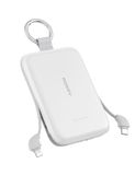 RORRY CharmGo 10000mAh Powerbank, kleine powerbank PD 30W snel opladen | Accupack met geïntegreerde kabel en sleutelhanger, draagbare externe accu voor iPhone 17/16/15, AirPods 2/3/4/Pro, wit