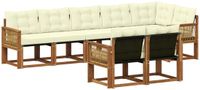 vidaXL - Hoek loungeset - 8 zitplekken - Natuurlijk en crème - Acacia hout