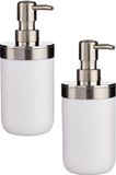 Berilo Zeeppompje/dispenser - 2x stuks - 17 cm - RVS/kunststof - wit/zilver - 350 ml