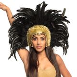 Boland - Go Go Go Go Go Go Danser haaraccessoires met zwarte veren, complex hoofddeksel, samba, buikdanser, kostuum, carnaval, themafeest, goud