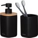 Sealskin Mind Badkamerset - Zeepdispenser 200 ml - Tandenborstelbeker - Beton - Houtlook / Zwart