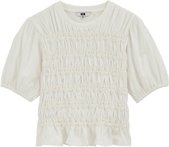 WE Fashion Meisjes T-shirt met smokdetail en embroideries