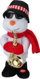 Tender toys Sneeuwpop pop - met saxofoon - dansend met muziek - 35 cm- kerstfiguur