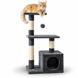belviona Kattenkrabpaal 85 cm, met huisje, platforms, sisal & speelbal, donkergrijs