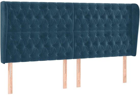 vidaXL Hoofdbord - Met randen - 203x23x118/128 cm - Fluweel - Donkerblauw