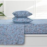 AZORES HOME Carolina 300 draadtelling organisch katoen diepe zak laken set, past tot 19 inch matras - koningin, blauw
