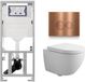 Geberit QeramiQ Dely Swirl Compact Toiletset - Inbouwreservoir UP320 - Met Burda Frame - 25mm Zitting - Metalen Bedieningsplaat Koper - Ronde Knoppen - Glans Wit
