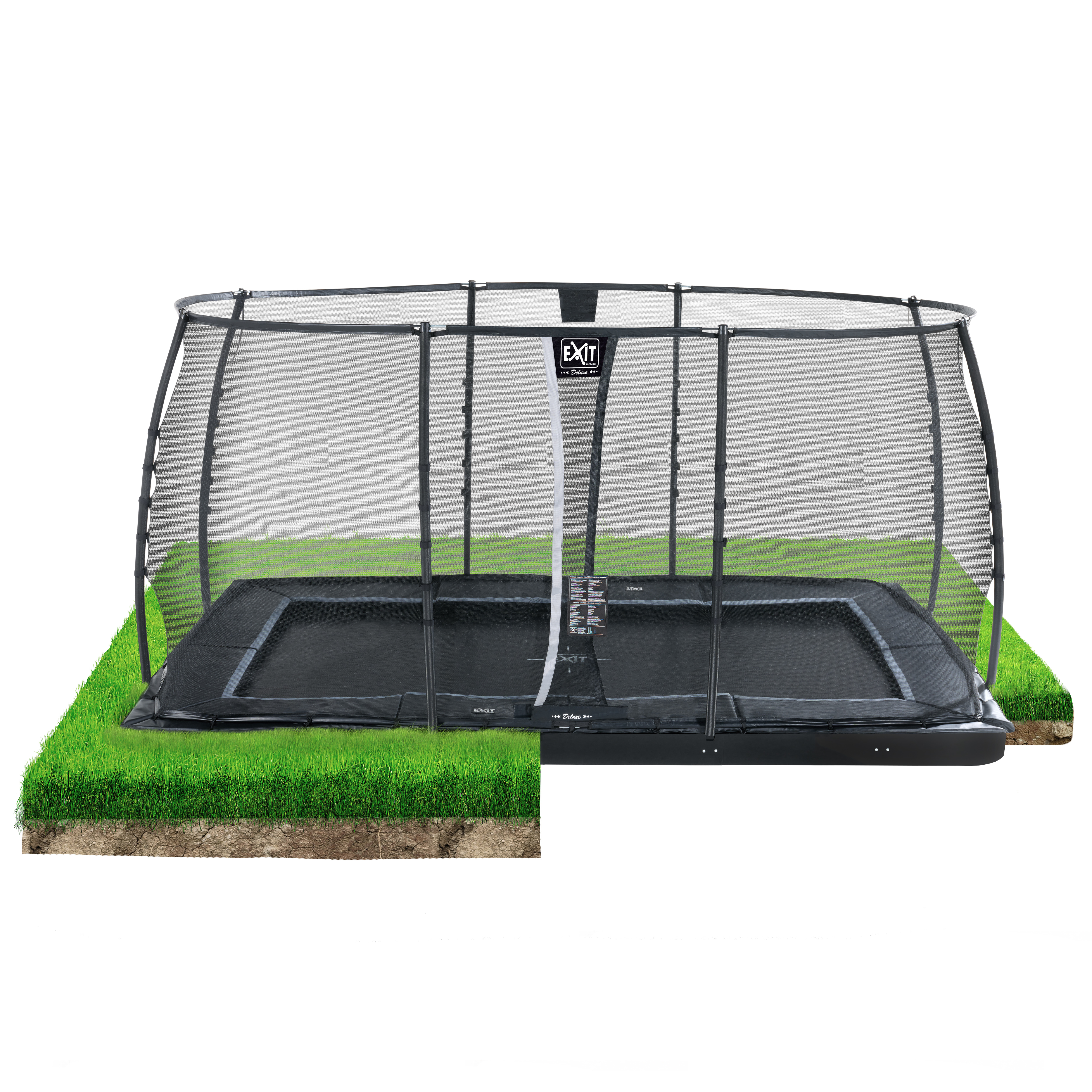 Exit Dynamic groundlevel trampoline 244x427cm met veiligheidsnet - zwart