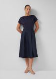 s.Oliver Robe Marine Manches Longues Col Rond Mi-mollet Viscose Uni Femme 34