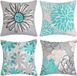 Unyqoos® Housse de coussin, set de 4, 45 x 45 cm – Lin, vert/gris/blanc, motif floral (avant) avec marguerites. Housse de coussin décorative avec fermeture éclair cachée