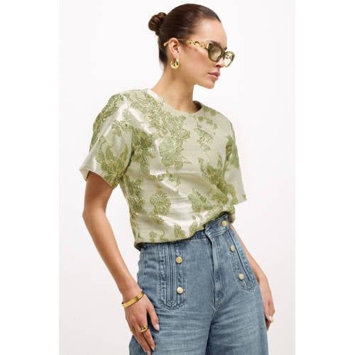 JOSH V gebloemde top met glitters - groen