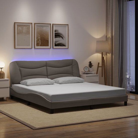 vidaXL Bedframe met LED-verlichting stof taupe 180x200 cm