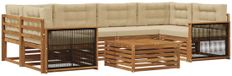 vidaXL - Salon de jardin en acacia - Ensemble d'angle - 6 places - Naturel et beige