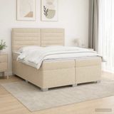 vidaXL Lit boxspring avec matelas, couleur crème, 200 x 200 cm, rembourré