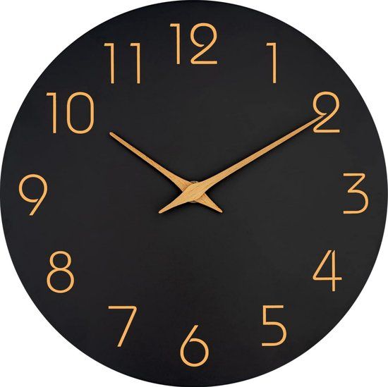 TYME Wandklok Houten wijzers - 20cm Klok modern - Analoog - Stil Uurwerk - Muurklok - Quartz - Zwart Hout