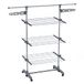 VOUNOT Droogrek voor Binnen, Ruimtebesparend Droogrek met Opvouwbare Vleugels, Telescoopstang en 6 Wielen, 22 m Drooglengte, 3 Niveaus