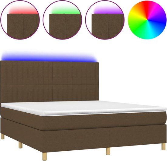 vidaXL Boxspring met matras en LED stof donkerbruin 160x200 cm