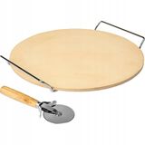 Browin 312009 Ronde pizzasteen, diameter 33 cm, keramische baksteen voor pizza, brood, ovensteen + metalen handvat, pizzasnijder