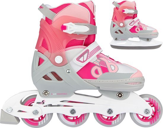 Nijdam Skates Combo Verstelbaar - Bold Berry - Fuchsia/Zilvergrijs/Wit/Roze - 33-36