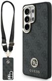 Guess Housse + Cordon 4G Big Rhinestone Triangle Strap MagSafe pour Samsung Galaxy S26 Ultra Noir