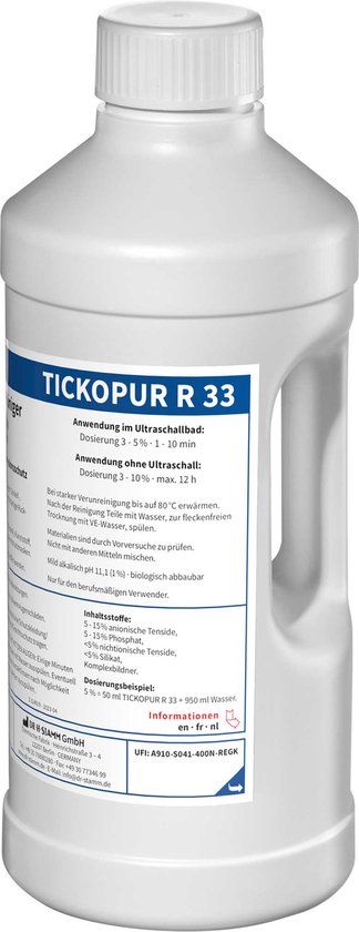 Tickopur R33 - Ultrasoon Vloeistof 2L - Professioneel universeel reinigingsconcentraat voor o.a. Airbrush Nozzles, Brillen, Fietskettingen & Carburateurs - Geschikt voor Ultrasoonbad