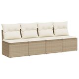VidaXL Tuinbank 4-zits met kussens poly rattan beige
