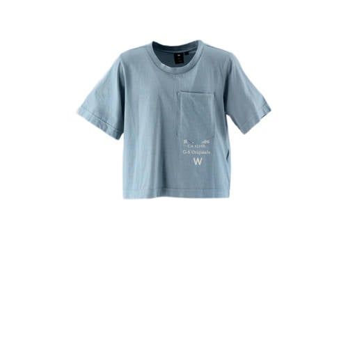 G-STAR T-shirt lichtblauw Meisjes Katoen Ronde hals Tekst - maat 152