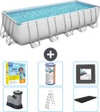Bestway Power Steel Bestway Rechthoekig Power Steel Zwembad - 640 x 274 x 132 - Grijs - Inclusief Pomp - Ladder - Afdekzeil Onderhoudspakket - Filter - Vloertegels