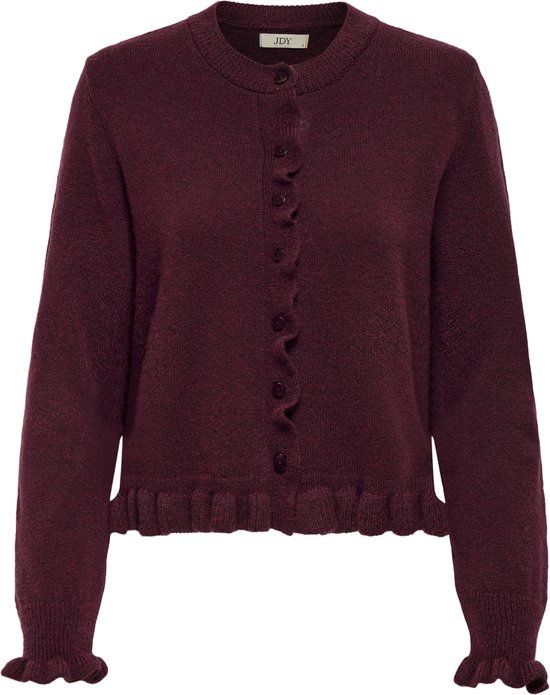 JDY Jdyletty L/S On Frill Cardigan Knt 15363485 Maroon Banner/melange - L