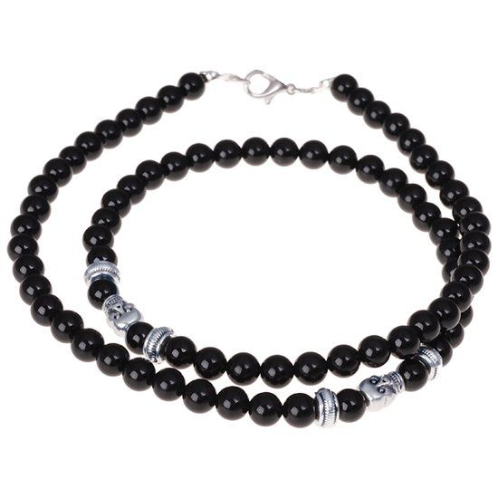 Memphis Accessories Zwarte Onyx kralen ketting voor mannen