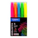 Campus Markeerstiften met afgeschuinde punt, 5 neonkleuren, markeerstiften op waterbasis (verpakking met 5 neonkleuren)
