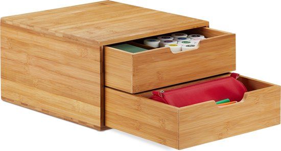 Relaxdays Bamboe ladekastje - Bureau organizer - 2 lades - Lichtbruin