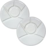 Cosy & Trendy Assiette à fondue/gourmet/barbecue - 4 pièces - avec compartiments - rond - blanc - porcelaine - D23 cm