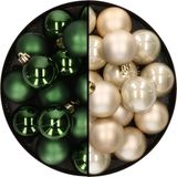 Decoris Kaemingk B.V. 32x stuks kunststof kerstballen mix van donkergroen en champagne 6 cm