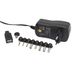 APM 425017 Universele voeding, meervoudige stekker 3-12 V, 2 A, universele adapter, levering met 9 verwisselbare opzetstukken en 1 schroefsleutel voor spanningsregeling, 1 m kabel, zwart