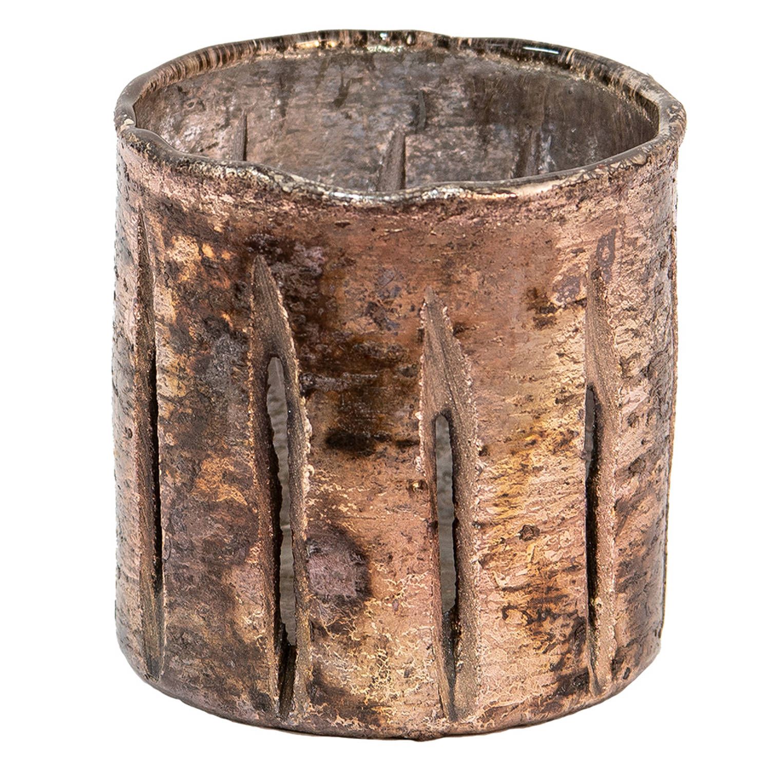 Clayre & Eef Theelichthouder ø 9x9 cm Roze Glas Rond Waxinelichthouder